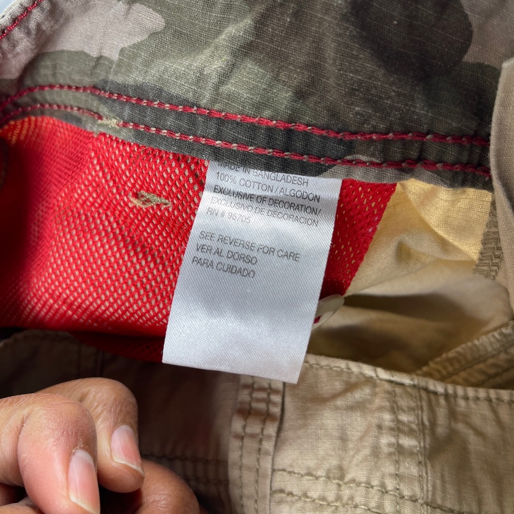 Mens Tan Khaki Cotton Ripstop Cargo Shorts Camo Lined Waist Size 33 Utility - Picture 2 of 10